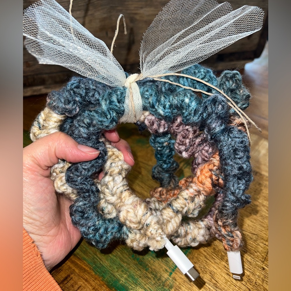 Handcrafted Multicolor cell phone charging USB C to lightning cable cord.